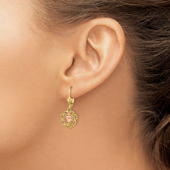 14K Two-tone Heart with Lace Trim Leverback Earrings