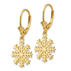 14K Gold Snowflake Drop Earrings with Leverback Closure Elegant Design
