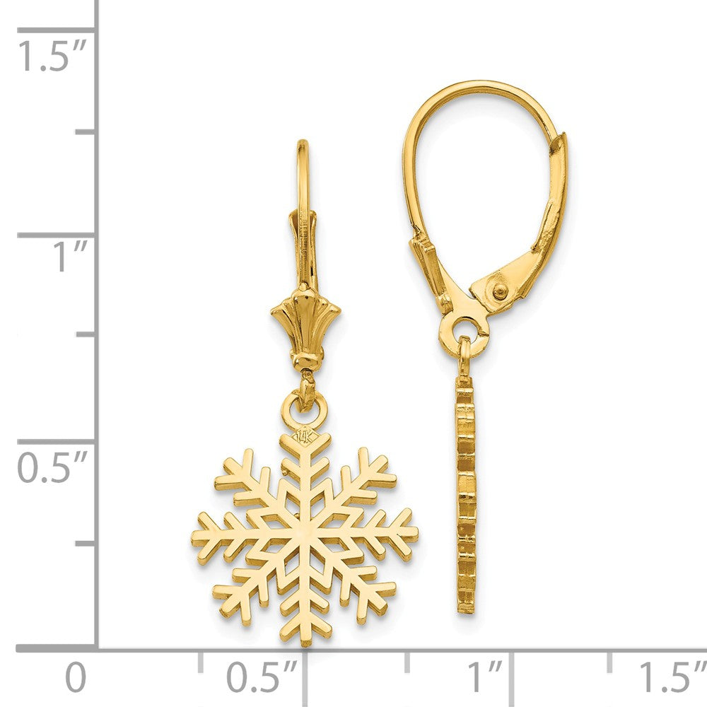 14K Snowflake Leverback Earrings
