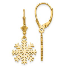 14K Gold Snowflake Drop Earrings with Leverback Closure Elegant Design