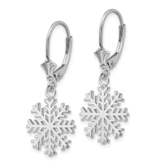 14K White Gold Snowflake Drop Earrings with Rhodium Plating Leverback