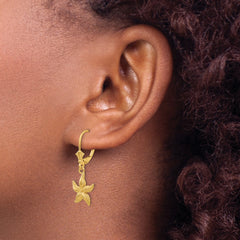 14K Gold Starfish Leverback Earrings with Polished Finish Elegant Dangle Style