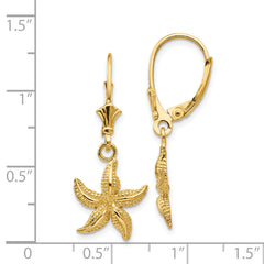 14K Gold Starfish Leverback Earrings with Polished Finish Elegant Dangle Style