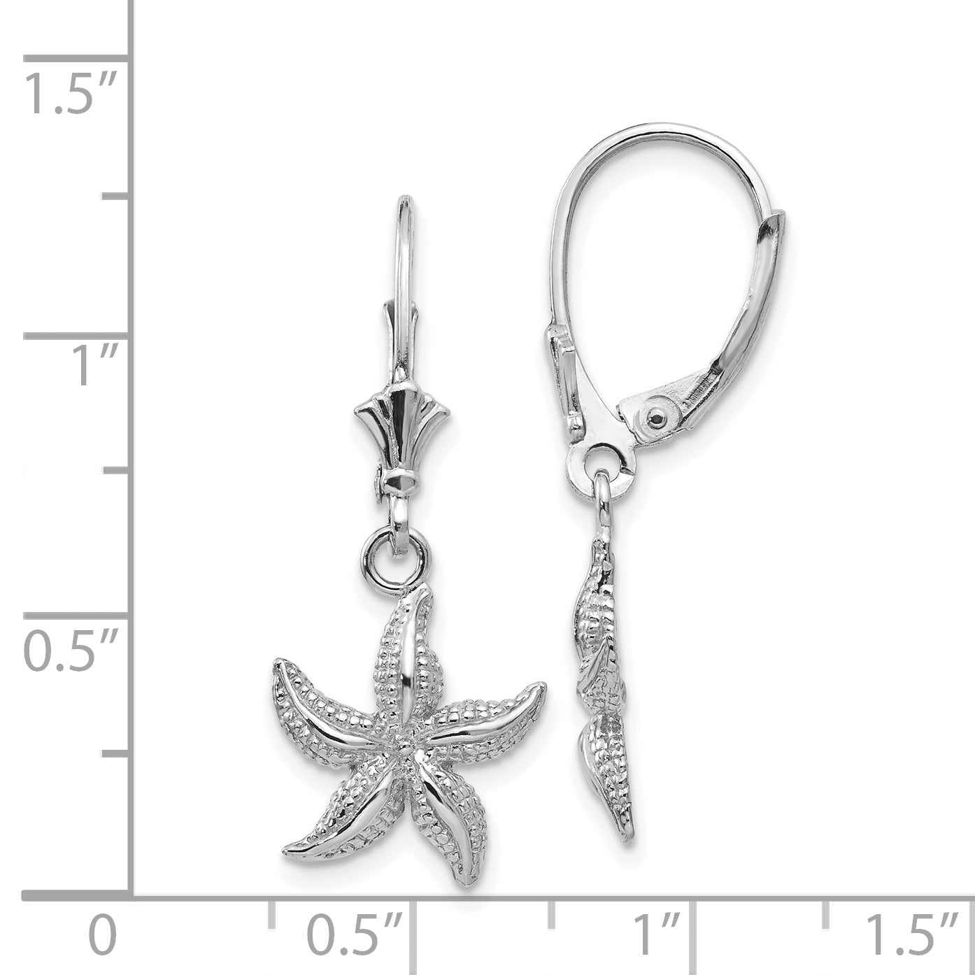 14K White Gold Starfish Drop Earrings with Polished Leverback