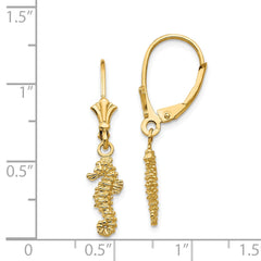 14K 3-D Mini Seahorse Leverback Earrings