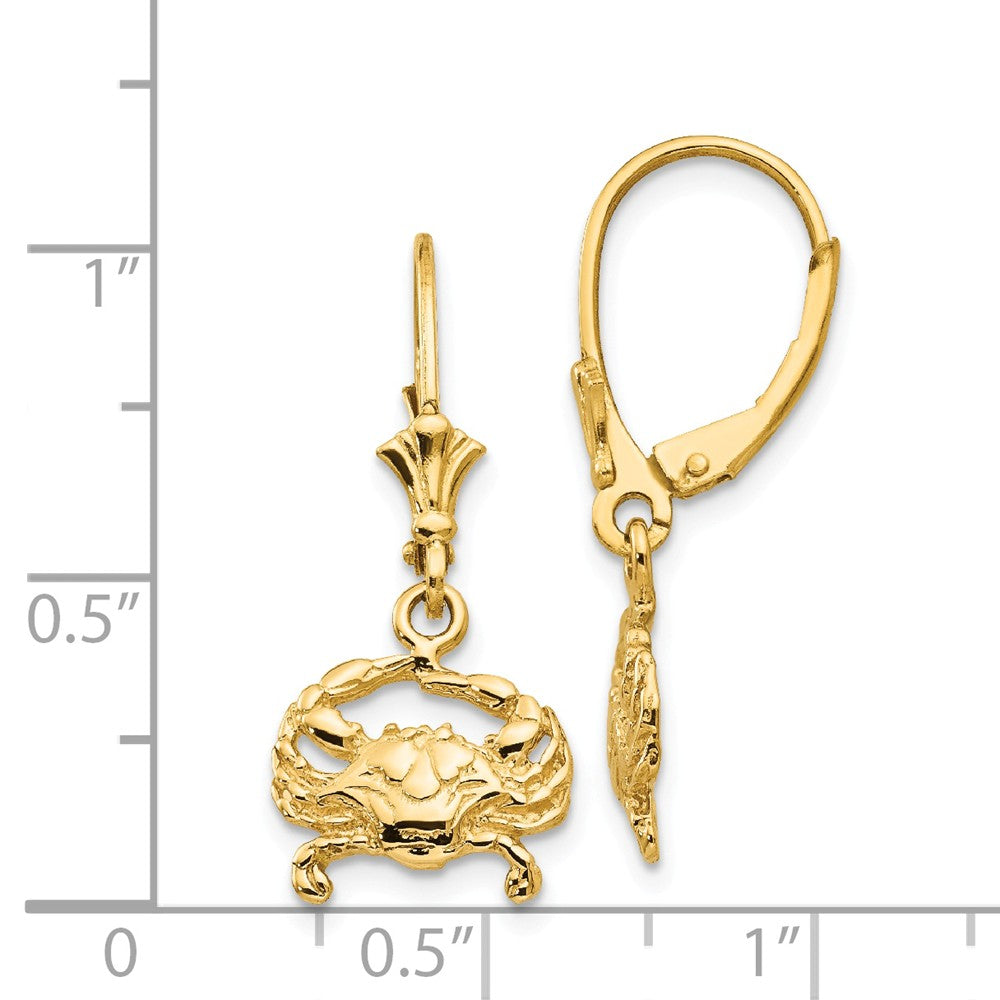 14K Blue Crab Leverback Earrings