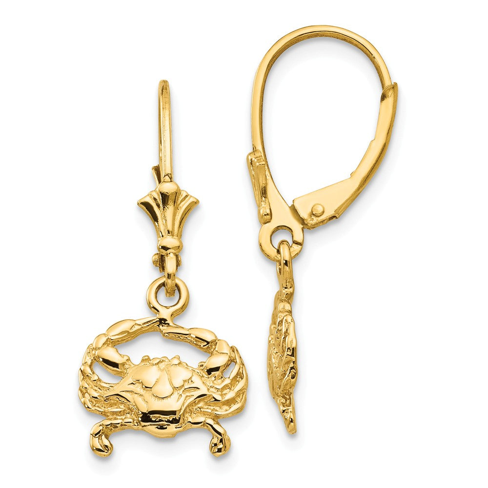 14K Gold Blue Crab Drop Earrings with Leverback Closure, 30mm