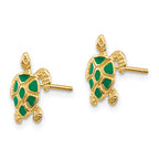 14K Gold Green Enameled Sea Turtle Earrings  Polished and Elegant Design
