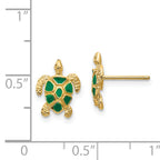 14K Gold Green Enameled Sea Turtle Earrings  Polished and Elegant Design