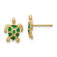 14K Green Enameled Sea Turtle Post Earrings