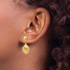 14K Gold Scallop Shell Dangle Earrings with Polished Finish