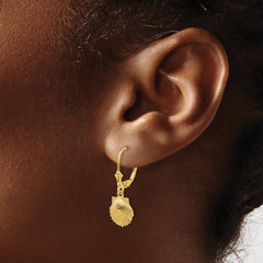 14K Gold Scallop Shell Leverback Earrings with Polished Finish for Women