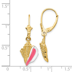 14K Gold Enameled Conch Shell Leverback Earrings with Polished Finish