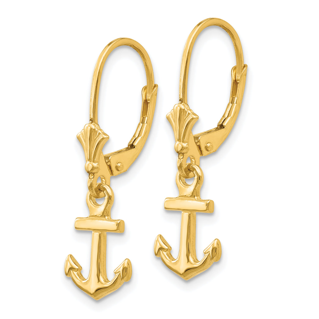 14K Gold Mini Anchor Leverback Earrings with Polished Finish for Women