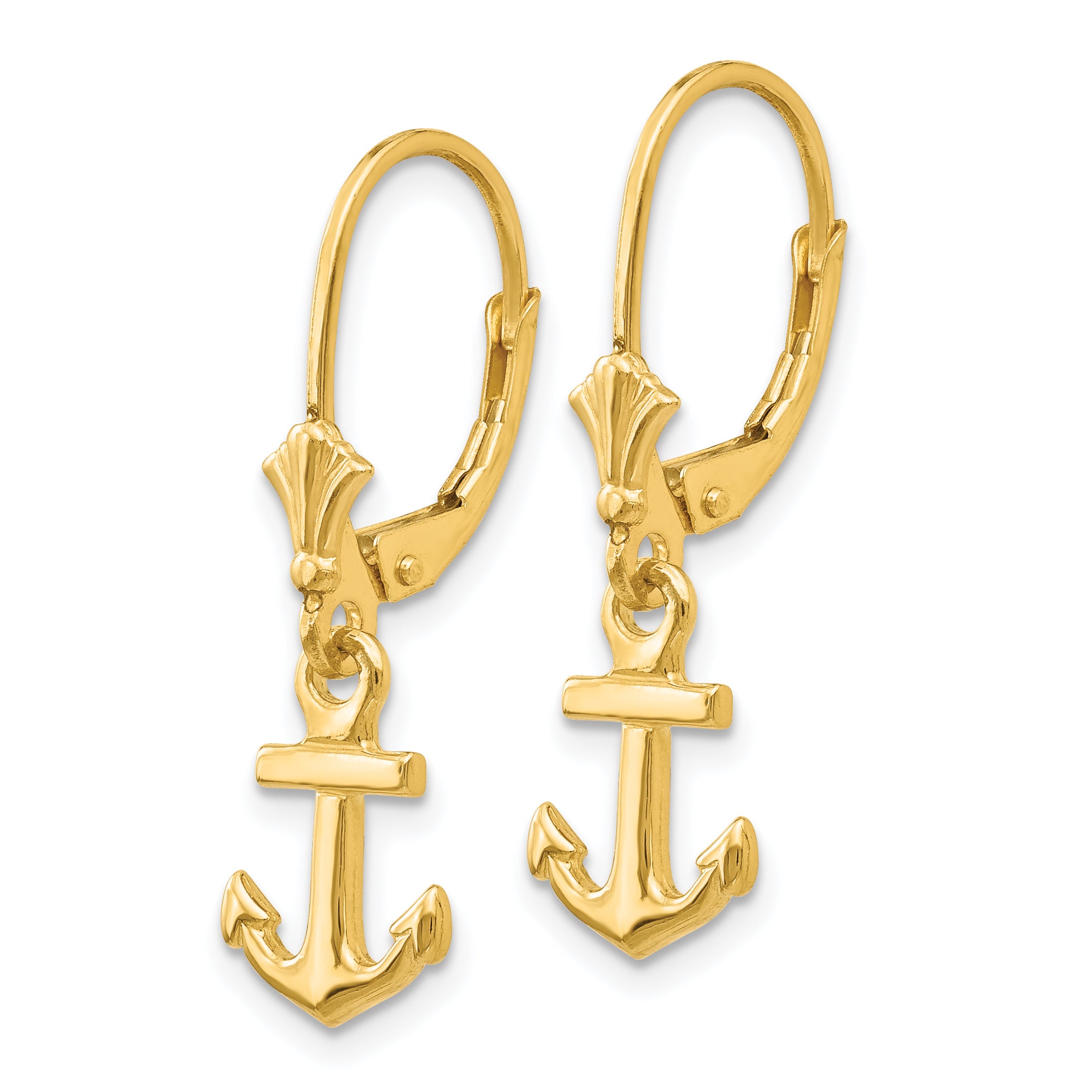 14K Gold Mini Anchor Leverback Earrings with Polished Finish for Women