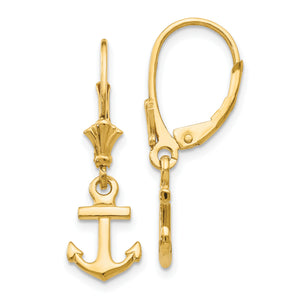 Mini Anchor Leverback Earrings in 14K Yellow Gold - Sophia Jewelers