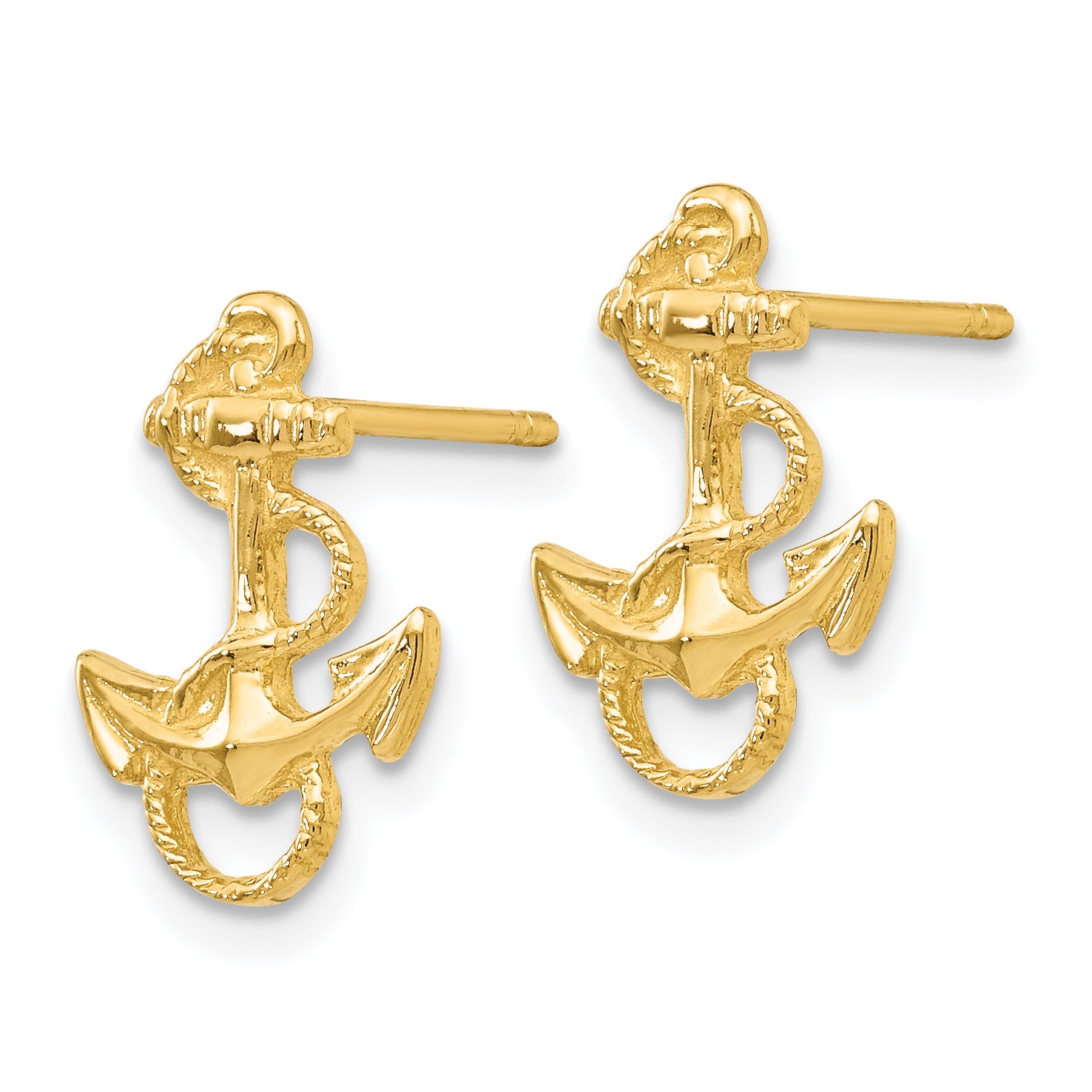 14K Gold Anchor Earrings with Rope Trim Polished Finish Secondary image