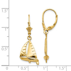 14K 3-D Sailboat Leverback Earrings