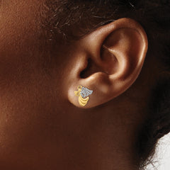 14K Gold Rhodium-Plated Angel Earrings with Heart  Polished, Women's Post