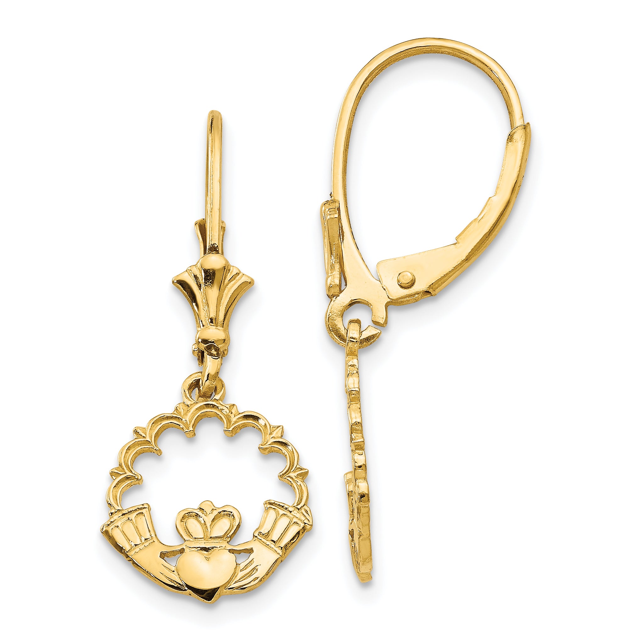 14K Claddagh in Circle Leverback Earrings Main image