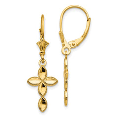 14K Gold Diamond Cut Cross Leverback Earrings Elegant Solid Design