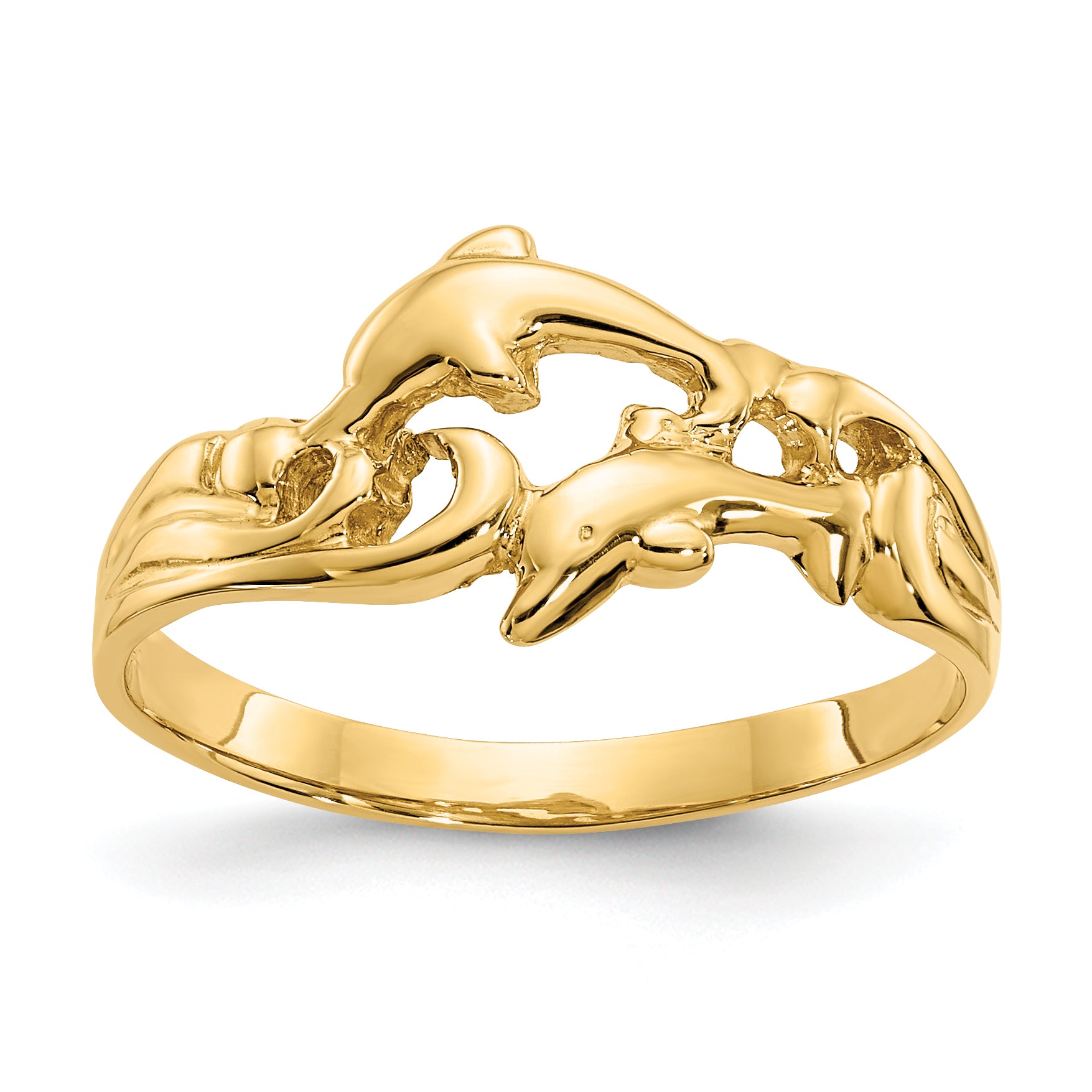 14K Double Dolphins with Waves Ring Main image