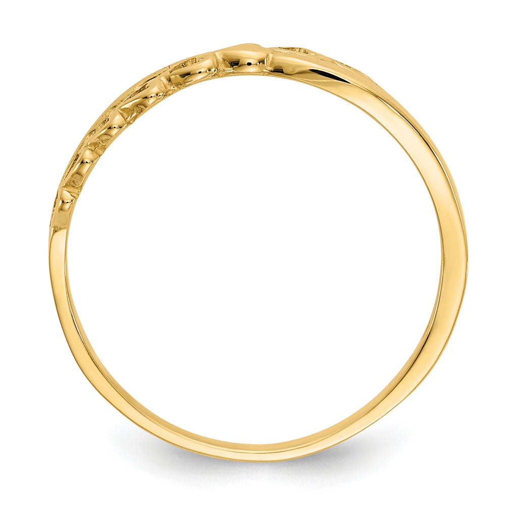 14K Polished Criss Cross Pattern Hearts Ring