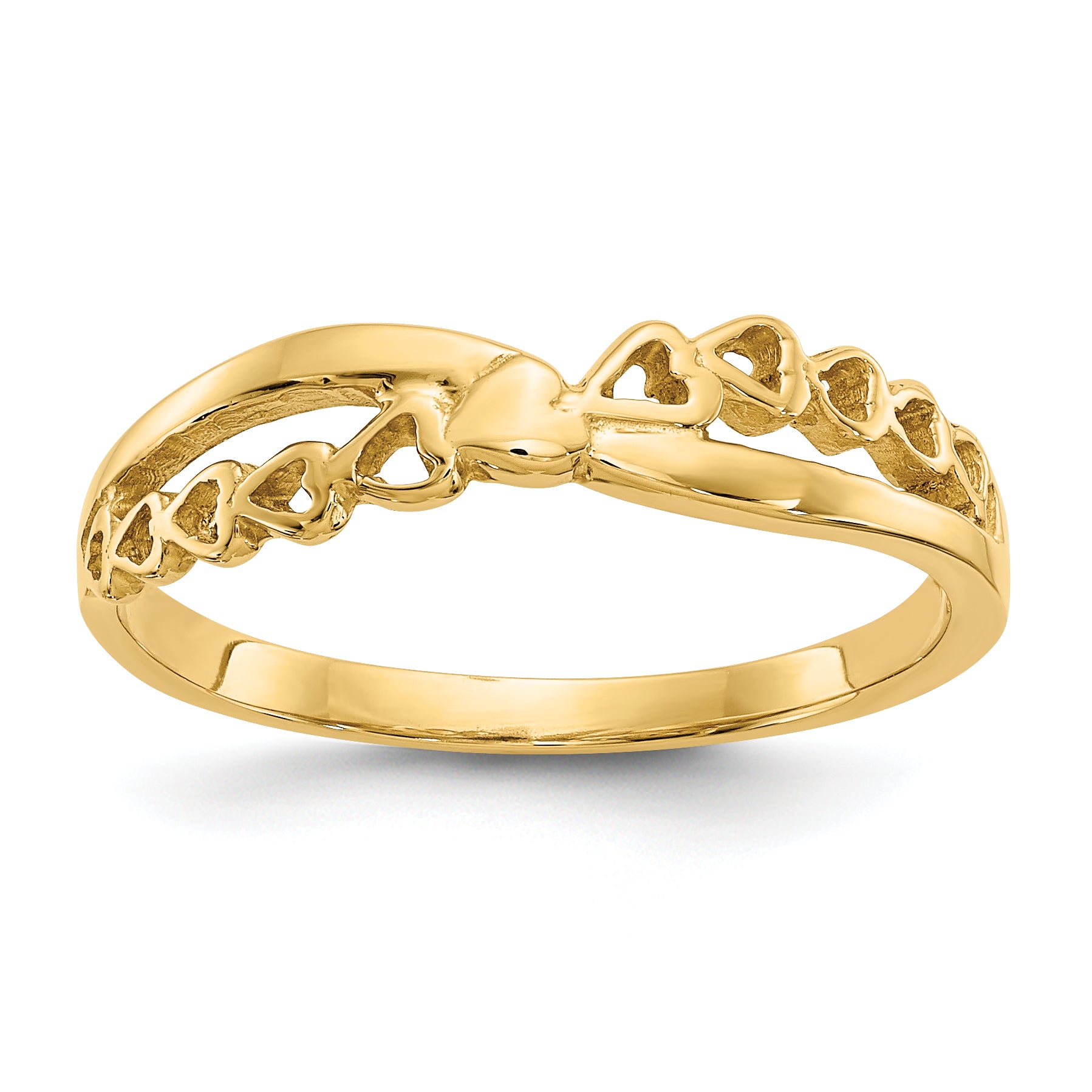 14K Polished Criss Cross Pattern Hearts Ring Main image