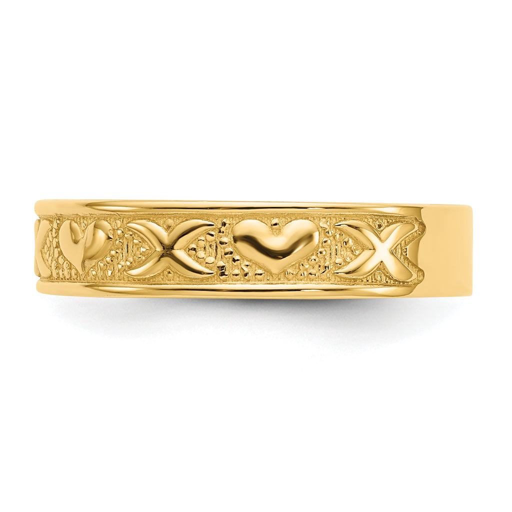 14K Polished X and Hearts Ring