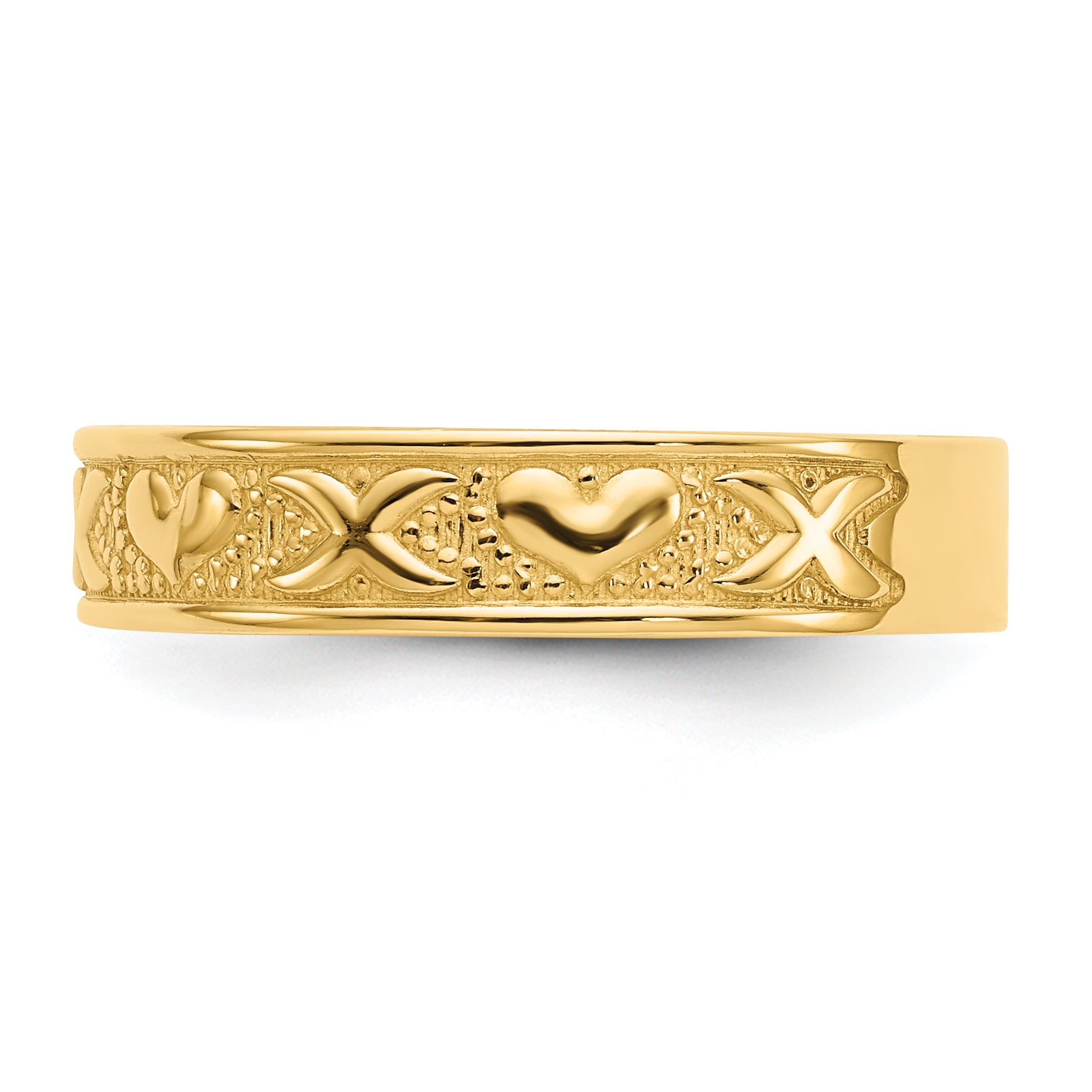 14K Polished X and Hearts Ring
