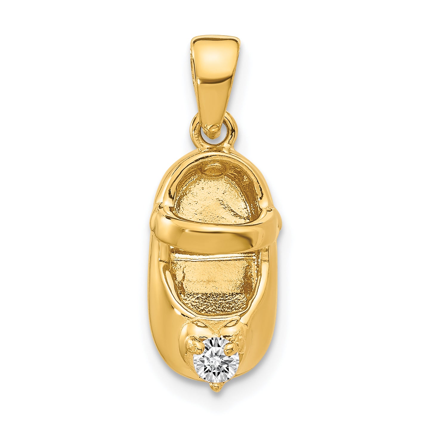 14k 3-D April/Synthetic Stone Engraveable Baby Shoe Charm Main image