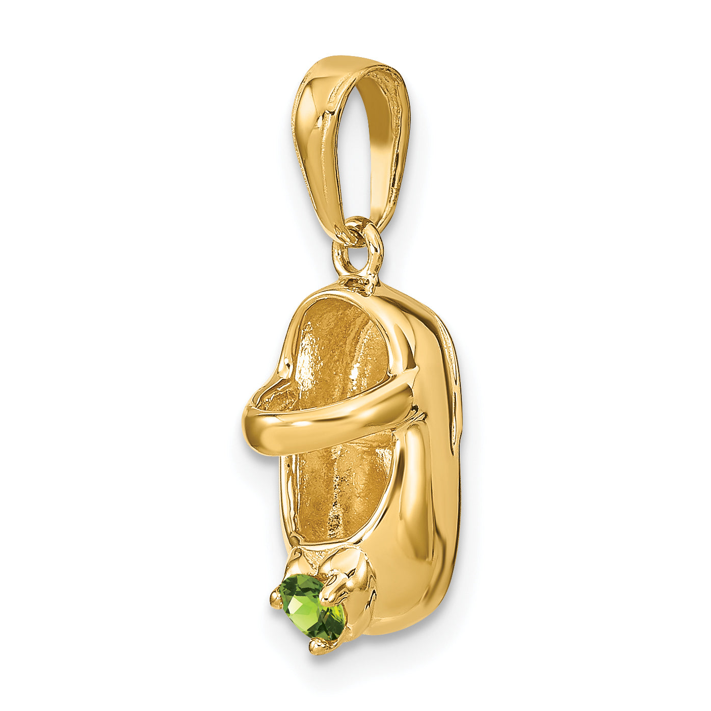 14K Gold Engravable Baby Shoe Charm with August Synthetic Birthstone