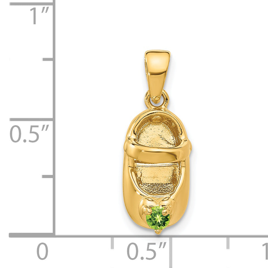 14K Gold Engravable Baby Shoe Charm with August Synthetic Birthstone