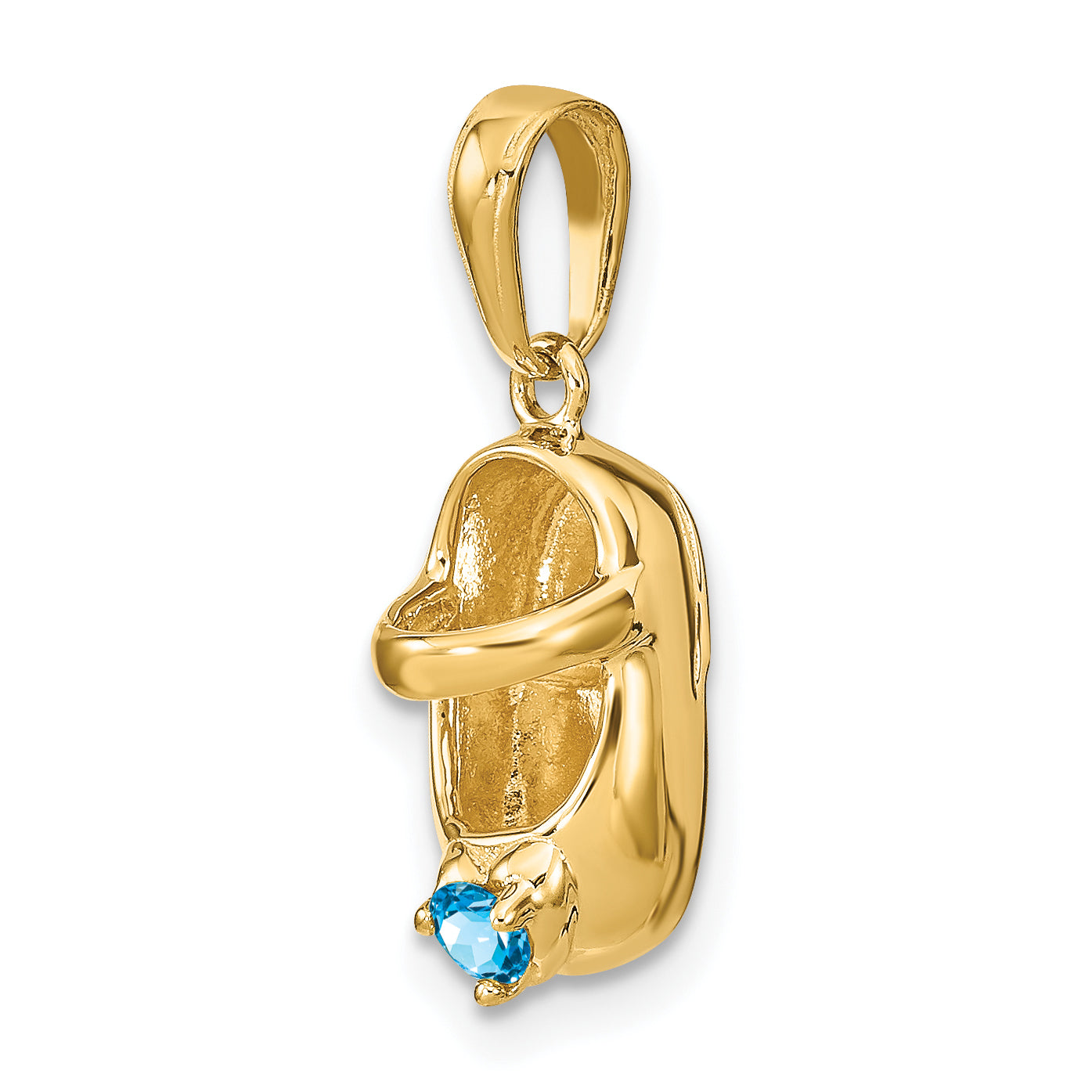 14K Gold December Birthstone Baby Shoe Charm with Engravable Detail