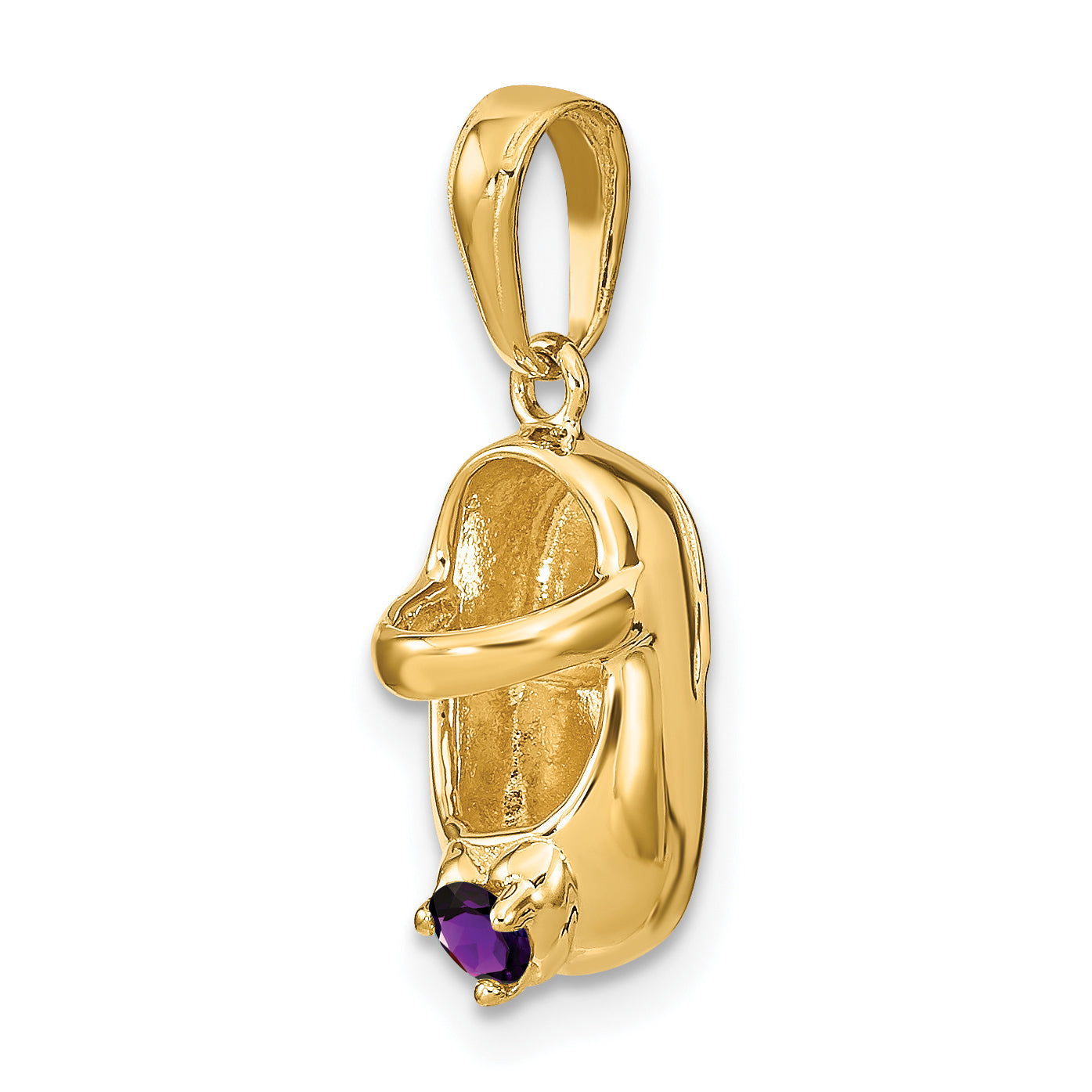 14K Gold Engravable Baby Shoe Charm with February Synthetic Birthstone