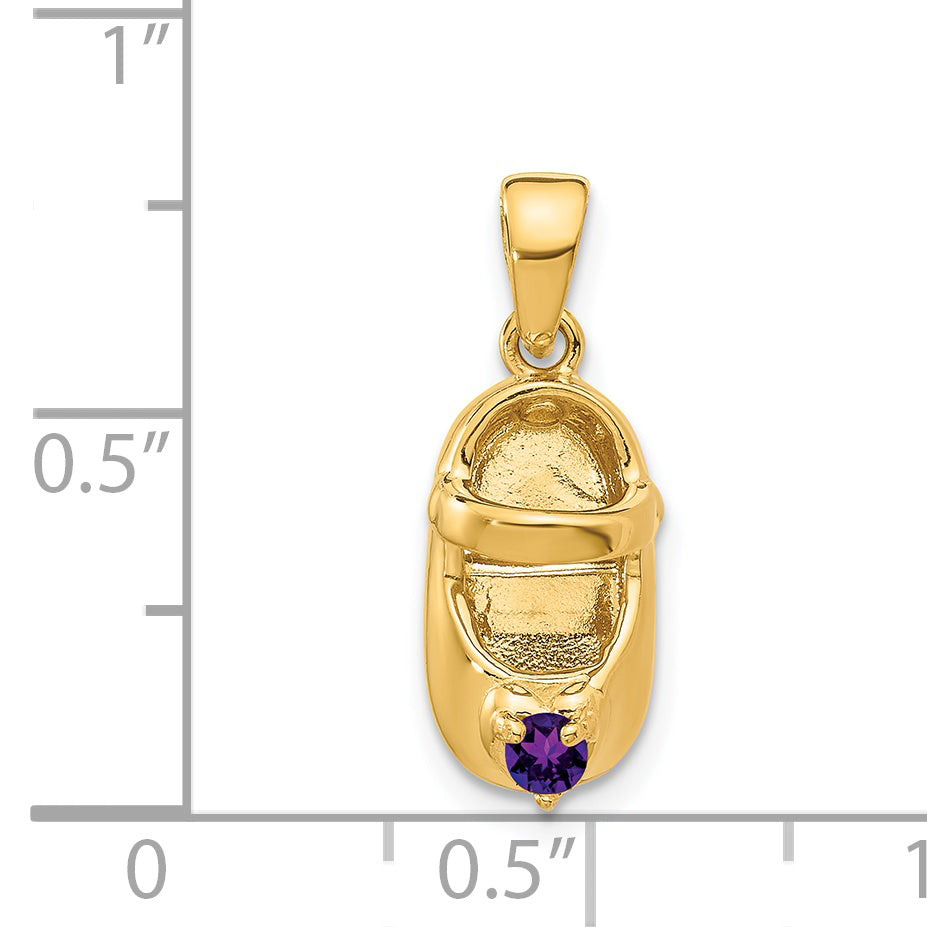 14K Gold Engravable Baby Shoe Charm with February Synthetic Birthstone