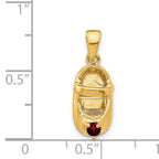 14K Gold Engravable Baby Shoe Charm with Red Synthetic Birthstone  January