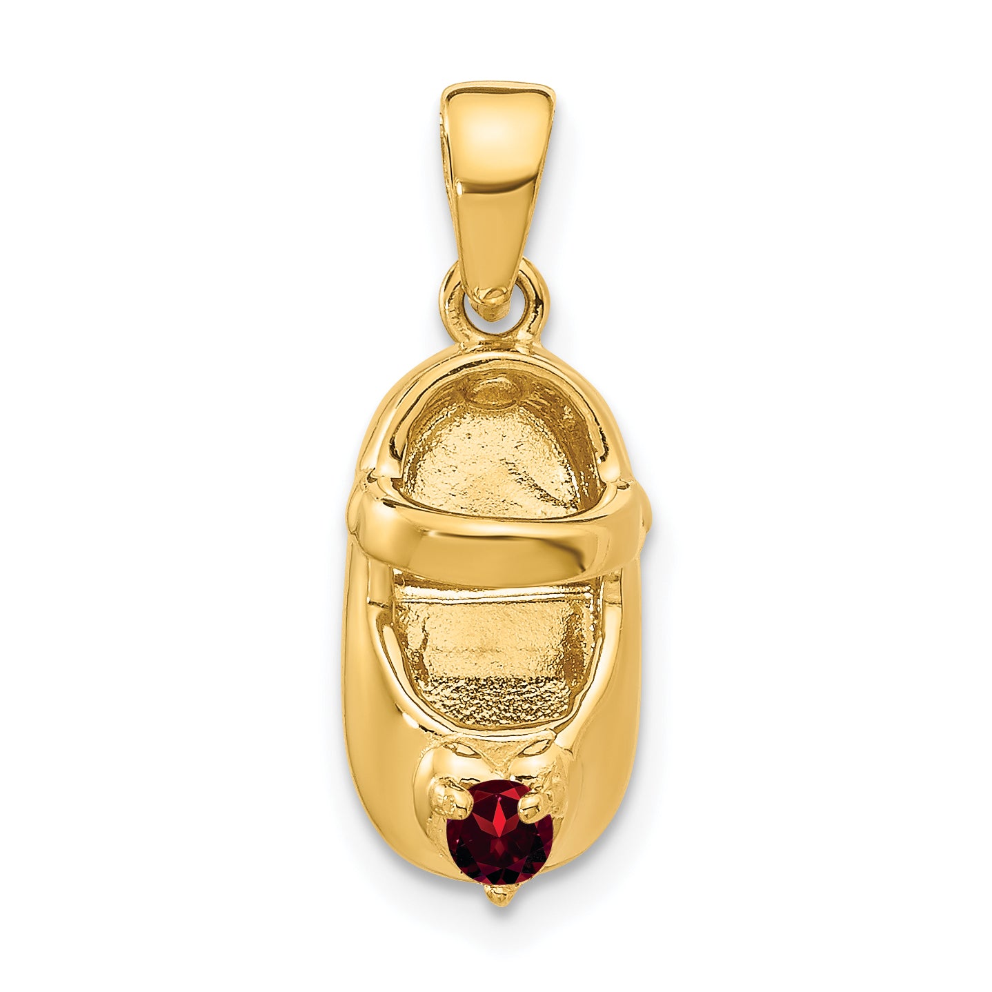 14k 3-D January Engraveable Red Synthetic Stone Baby Shoe Charm