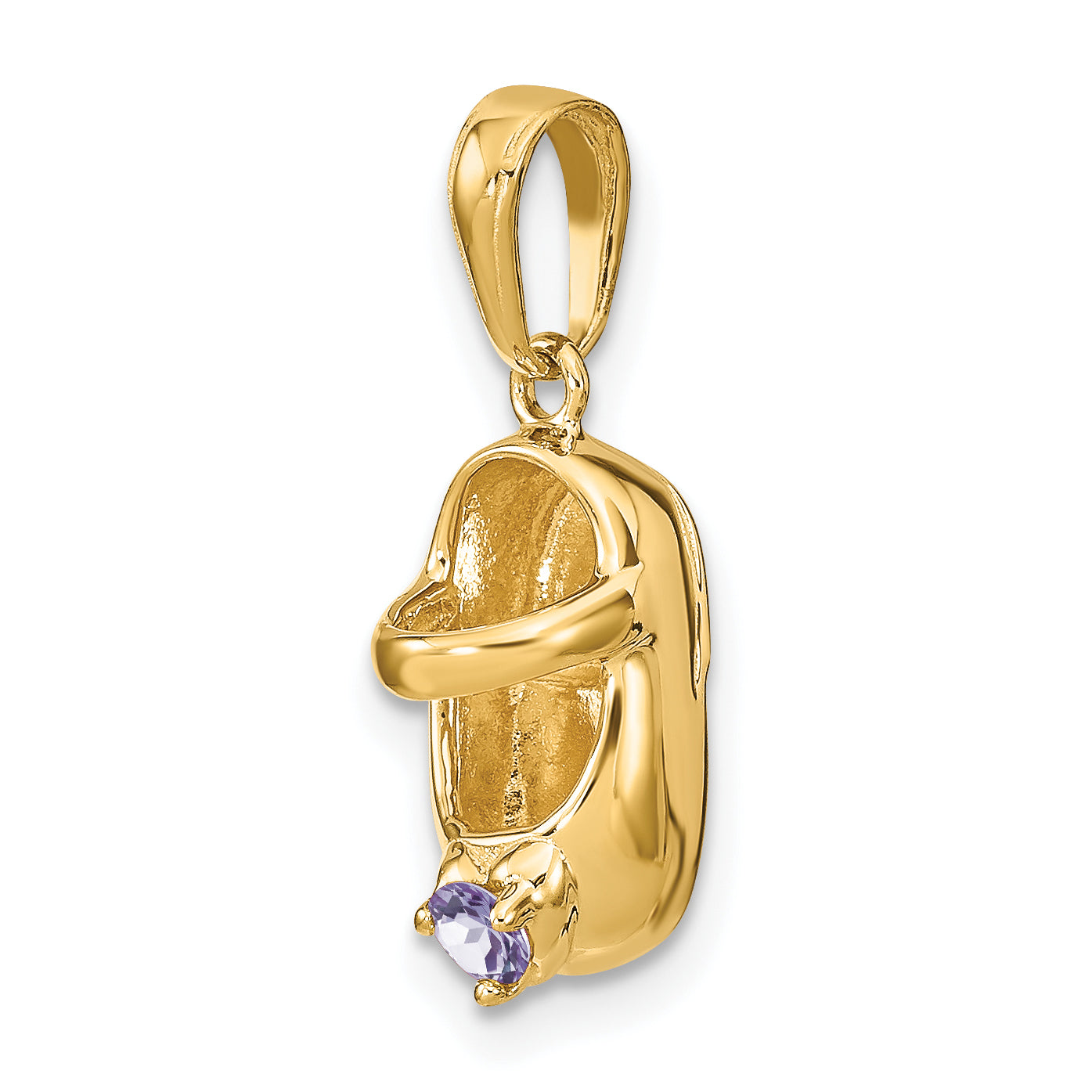 14K Gold 3D Engravable Baby Shoe Charm with June Synthetic Birthstone