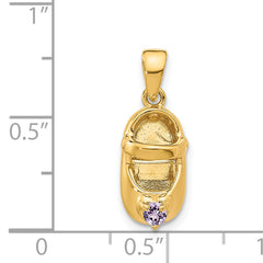 14k 3-D June Synthetic Stone Engraveable Baby Shoe Charm