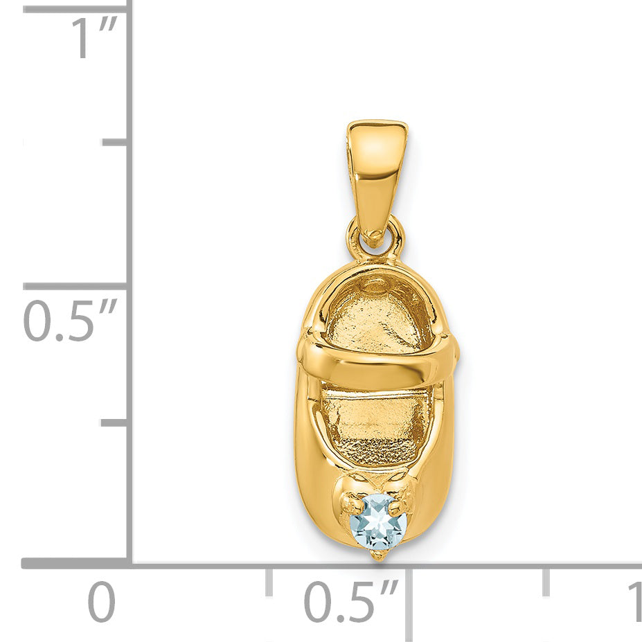 14K Gold Engravable Baby Shoe Charm with March Birthstone