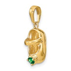 14K Gold Engravable Baby Shoe Charm with May Synthetic Birthstone