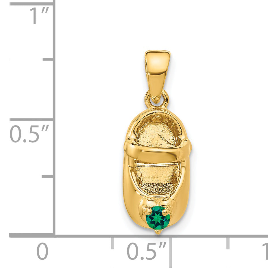 14K Gold Engravable Baby Shoe Charm with May Synthetic Birthstone