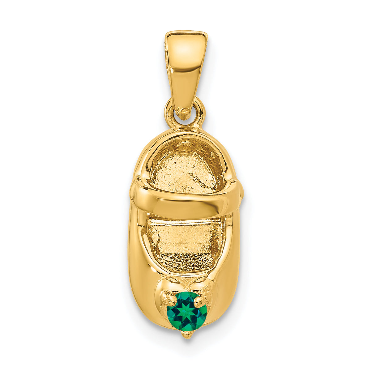 14k 3-D May/Synthetic Stone Engraveable Baby Shoe Charm