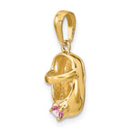 14K Gold Engravable Shoe Charm with Pink October Birthstone