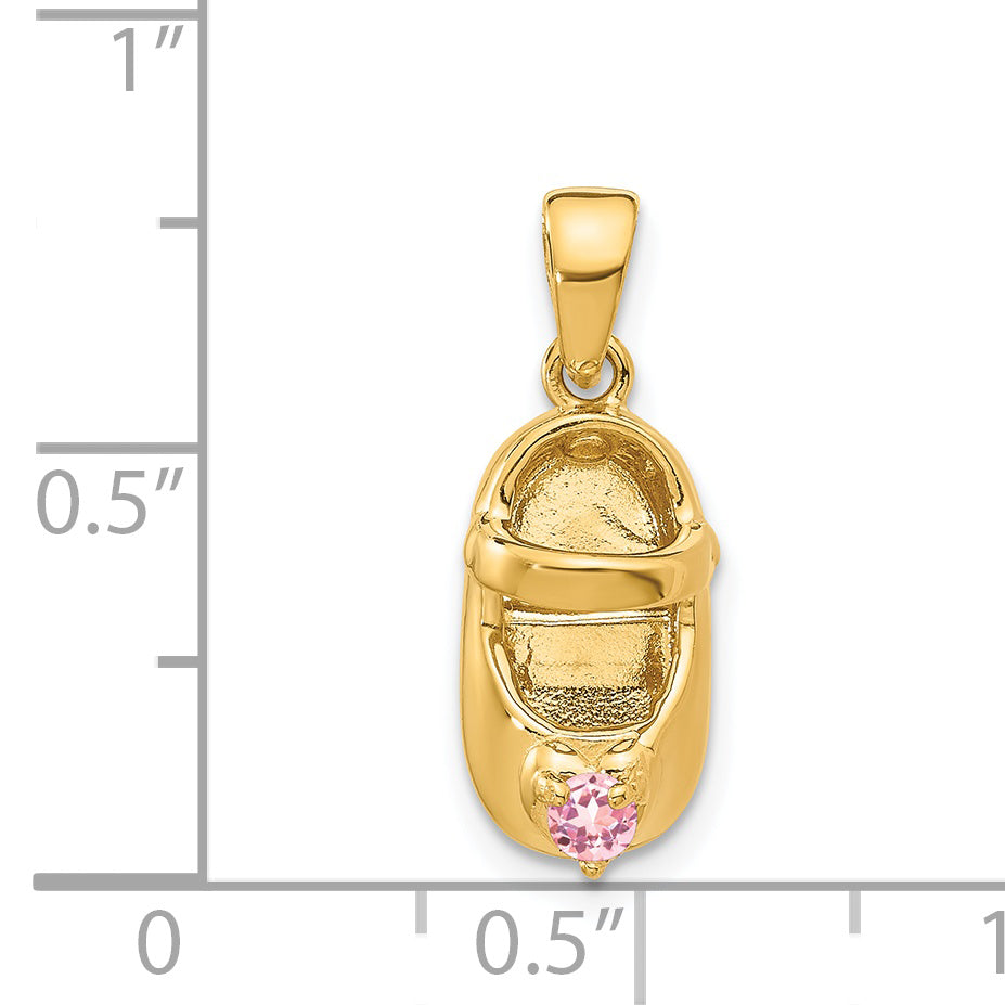 14K Gold Engravable Shoe Charm with Pink October Birthstone