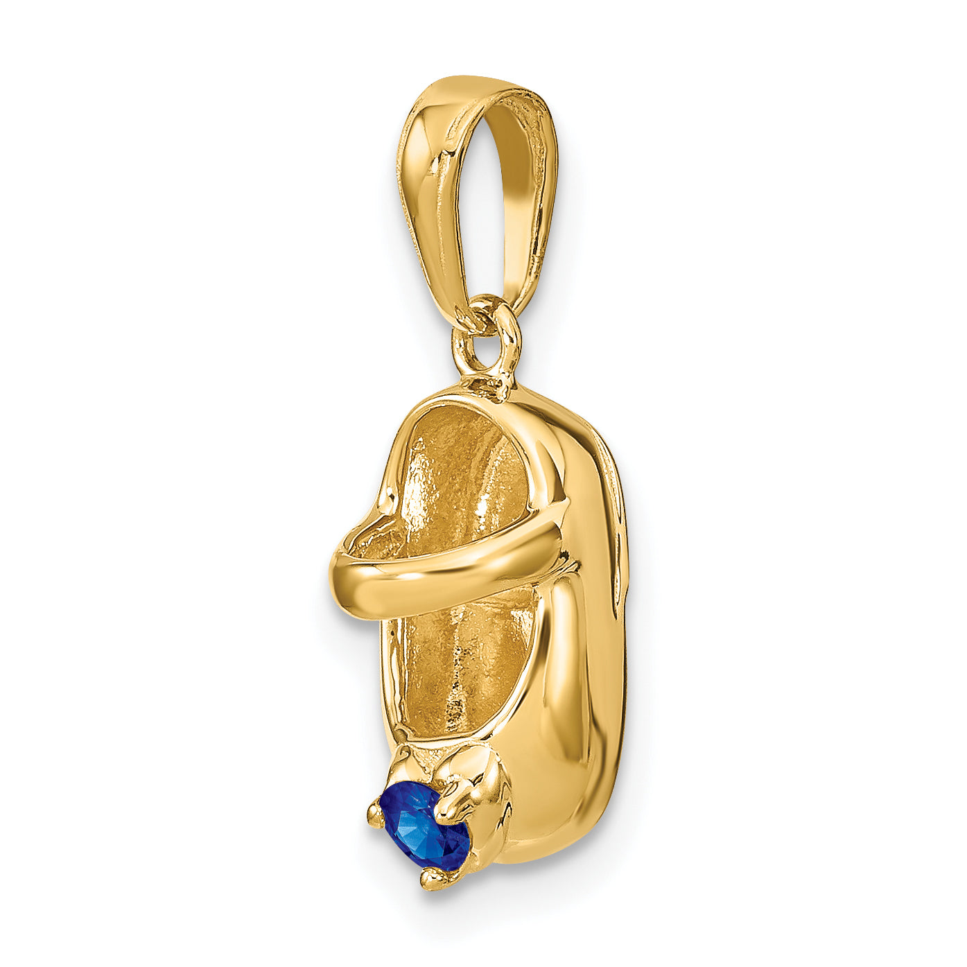 14K Gold Engravable Baby Shoe Charm with September Synthetic Birthstone