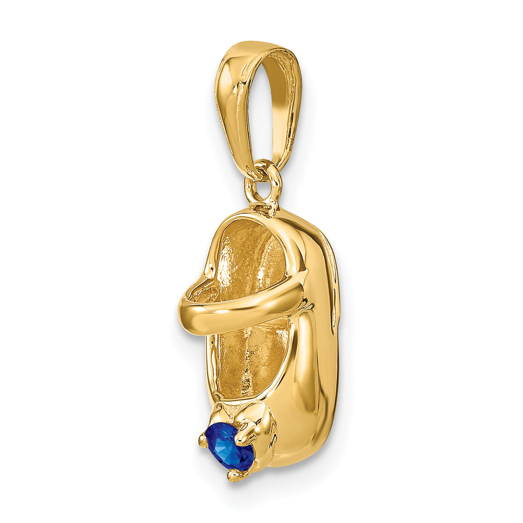 14K Gold Engravable Baby Shoe Charm with September Synthetic Birthstone