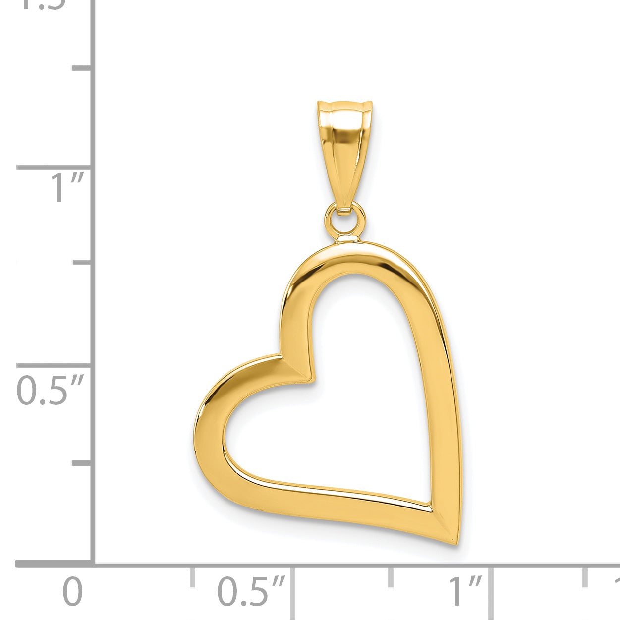 14K Gold Polished Crooked Heart Pendant with Hollow 3D Design