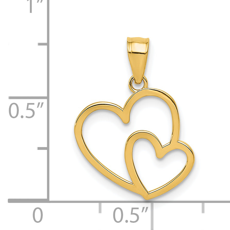 14K Gold Double Heart Pendant with Polished Finish for Elegant Style